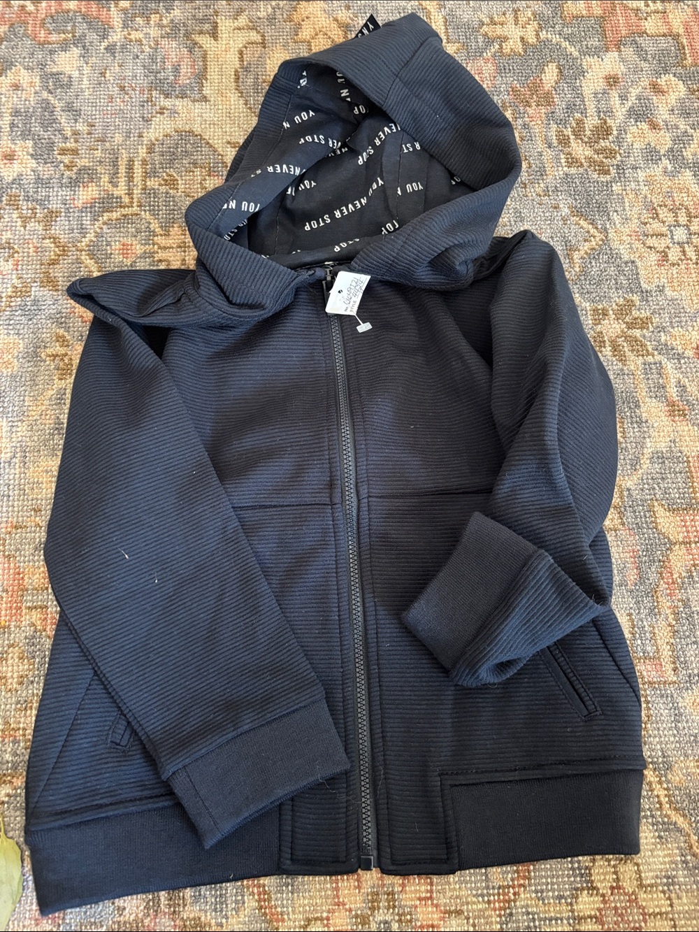Kids Black Hooded Zip-Up Top